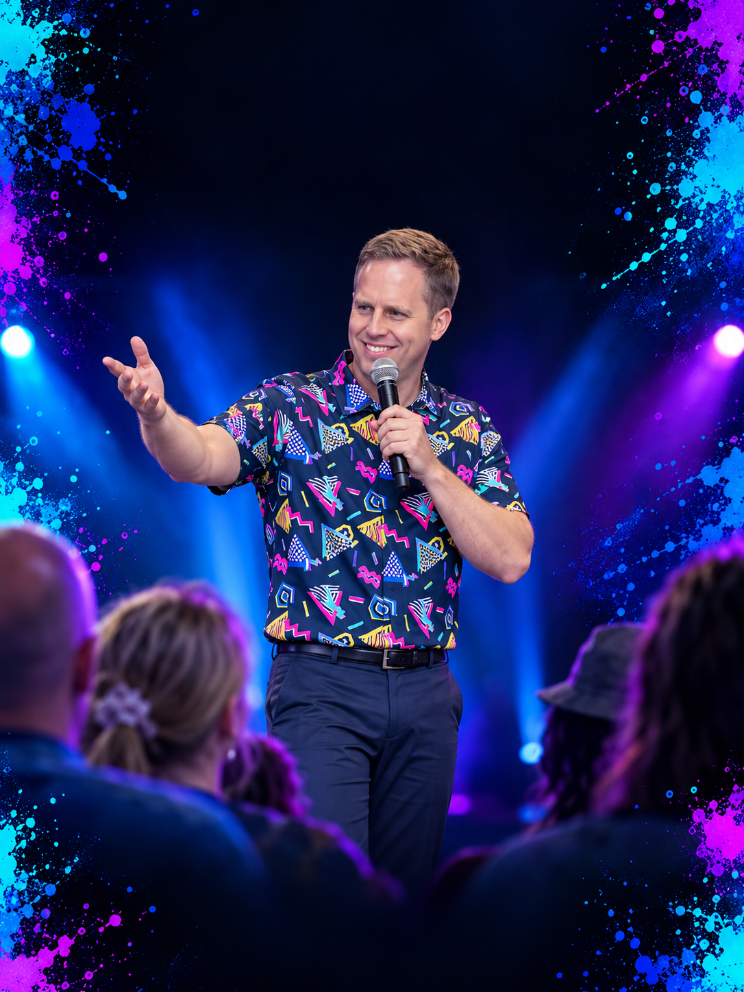 Brian hosting trivia with an audience